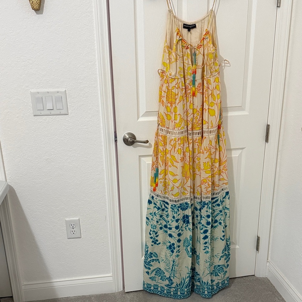 HEMANT & NANDITA Yellow and Blue Floral Maxi Dress